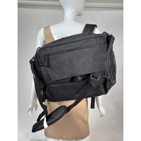Convertible Black Backpack Messenger Bag With Multiple Compartments Adjustable S - Picture 13 of 16
